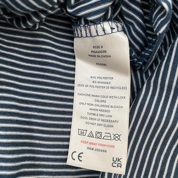 Navy & White Striped Long Sleeve Tunic Tie Front Athleisure Performance Top - Picture 5 of 15